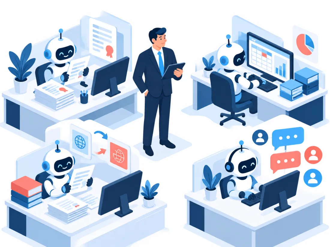 事務の定例業務をAIエージェントが担うイメージ