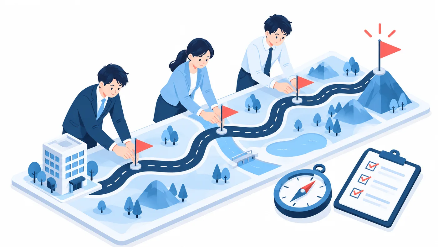 在路线图上设置里程碑的示意图